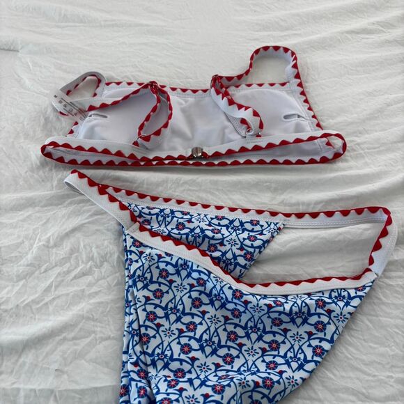 SHEIN Sz M Red Blue Matching Bikini 2 Piece Swimwear Bikini Summer Medium Set - Picture 2 of 2